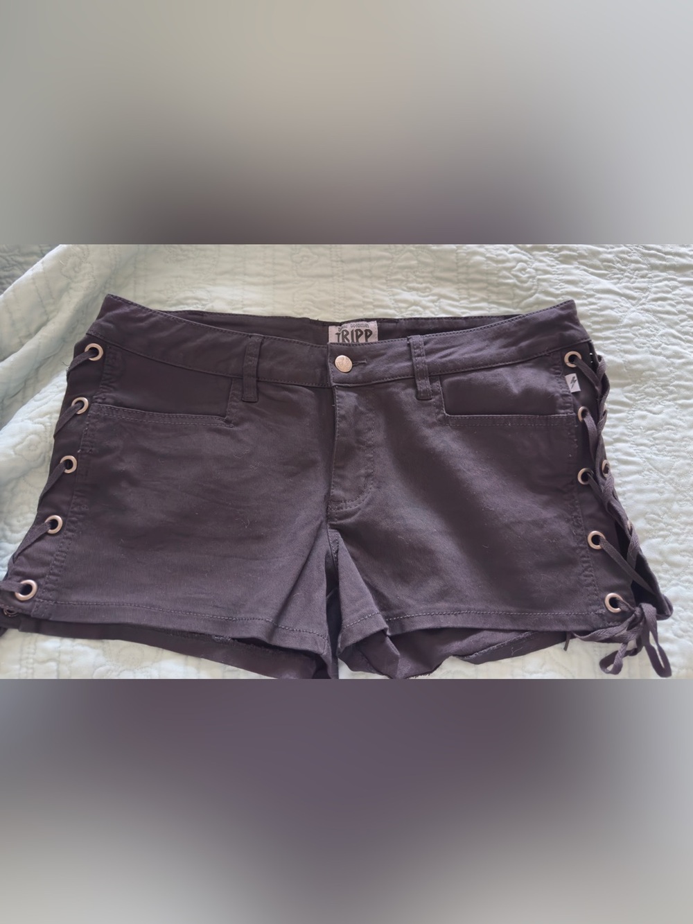 Daang Goodman Tripp NYC Black Denim Laced-side Shorts